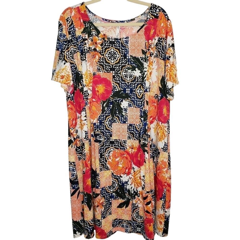 NY Collection Petite Geometric and Floral Printed Dress Petite 2XP NEW